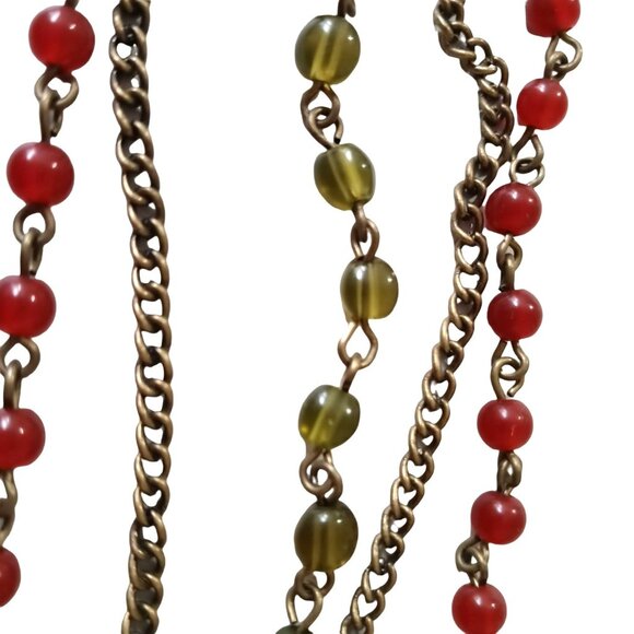 Multi Strand Red Green Glass Bead Necklace Avon SP Retro Colorful - Picture 2 of 9